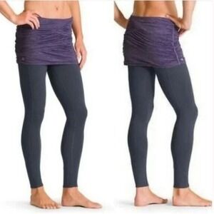 Athleta Skirted Leggings Purple‎ Charcoal Gray Ruched Yoga Crop L Yin Yang